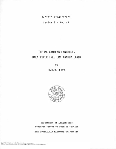 The Malakmalak language, Daly River (Western Arnhem Land)