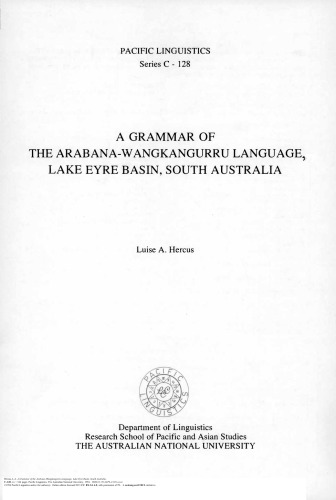 A grammar of the Arabana-Wangkangurru language, Lake Eyre Basin, South Australia