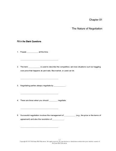 Negotiation Readings, Exercises, and Cases - Test Bank for seventh edition