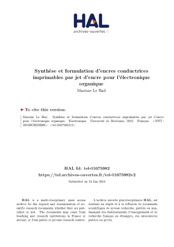 Synthèse et formulation d’encres conductrices imprimables par jet d’encre pour l’électronique organique