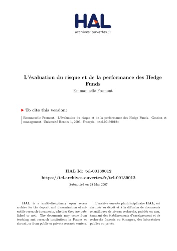 L’évaluation du risque et de la performance des Hedge Funds