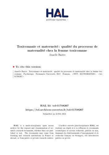 Toxicomanie et materneité : qualité du processus de maternalité chez la femme toxicomane