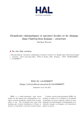 Grandeurs cinématiques et mesures locales et de champs dans l’intéraction homme - structure