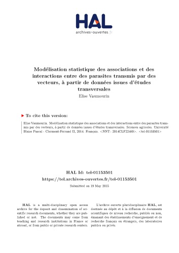 Modélisation statistique des associations et des interactions entre des parasites transmis par des vecteurs, à partir de données issues d’études transversales