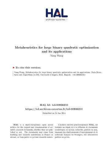 Métaheuristiques pour l’optimisation quadratique en 0/1 à grande échelle et ses applications