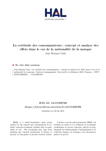 La certitude des consommateurs : concept et analyse des effets dans le cas de la nationalité de la marque