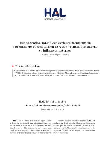 Intensification rapide des cyclones tropicaux du sud-ouest de l’océan Indien (SWIO) : dynamique interne et influences externes