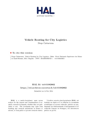 OPTIMISATION DE TOURNEES DE VEHICULES POUR LA LOGISTIQUE URBAINE