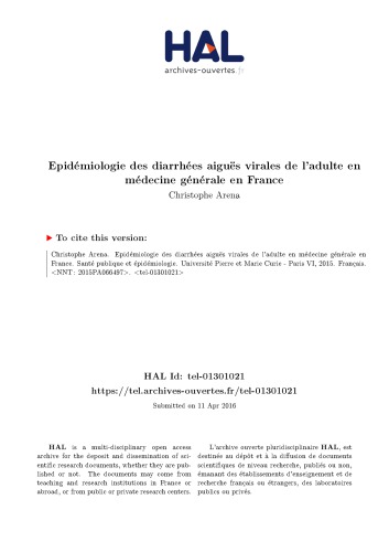 Epidémiologie des diarrhées aiguës virales de l’adulte en médecine générale en France