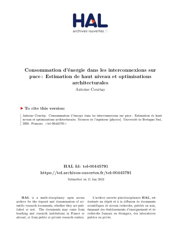 Consommation d’énergie dans les interconnexions sur puce : Estimation de haut niveau et optimisations architecturales