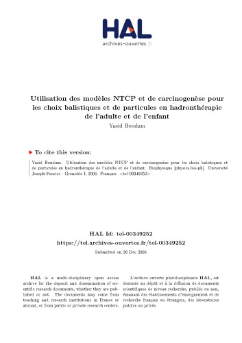 Utilisation des modèles NTCP et de carcinogenèse pour les choix balistiques et de particules en hadronthérapie de l’adulte et de l’enfant