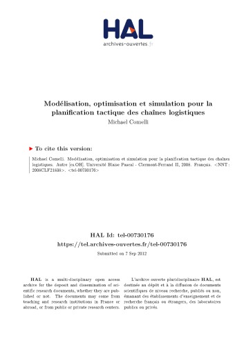 Modélisation, optimisation et simulation pour la planification tactique des chaînes logistiques