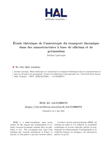 Étude théorique de l’anisotropie du transport thermique dans des nanostructures à base de silicium et de germanium