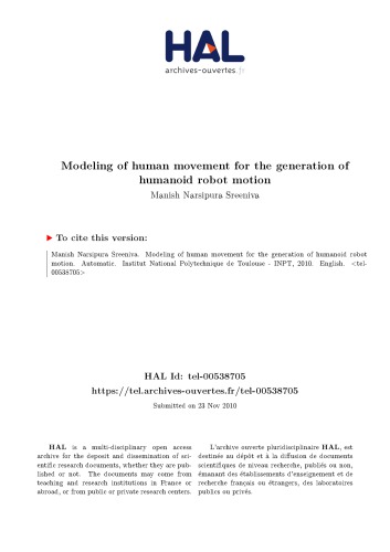 Modélisation du mouvement humain pour la génération de mouvements de robots humanoïdes