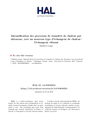 Intensification des processus de transfert de chaleur par ultrasons, vers un nouveau type d’échangeur de chaleur : l’échangeur vibrant