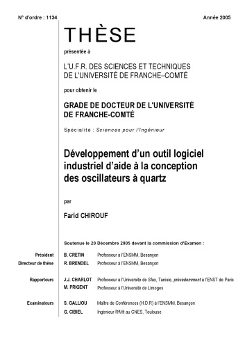 Développement d’un outil logiciel industriel d’aide à la conception des oscillateurs à quartz