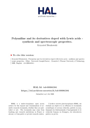 Dopage de la polyaniline et ses dérivés avec acides des Lewis - syntheses et proprietes spectroscopiques.