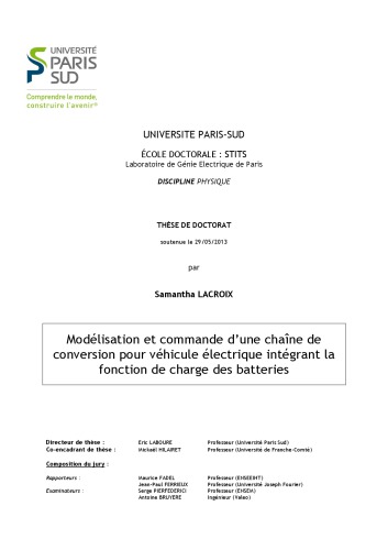 Modélisation et commande d’une chaine de conversion pour véhicule électrique intégrant la fonction de charge des batteries