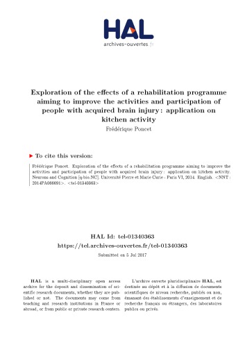 Exploration des effets d’un programme de réadaptation visant l’amélioration des activités et la participation des personnes cérébrolésées : application à l’activité cuisine