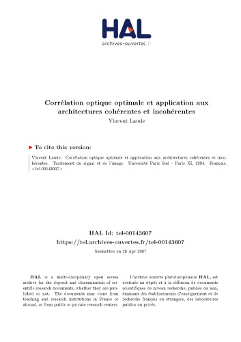 Corrélation optique optimale et application aux architectures cohérentes et incohérentes