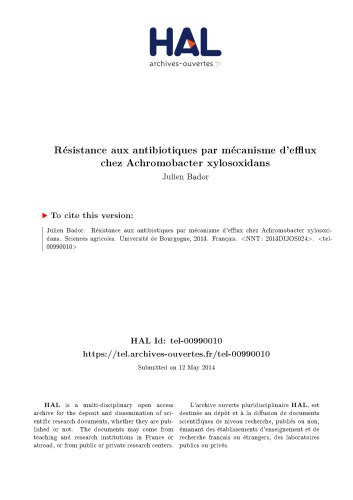 Résistance aux antibiotiques par mécanisme d’efflux chez Achromobacter xylosoxidans