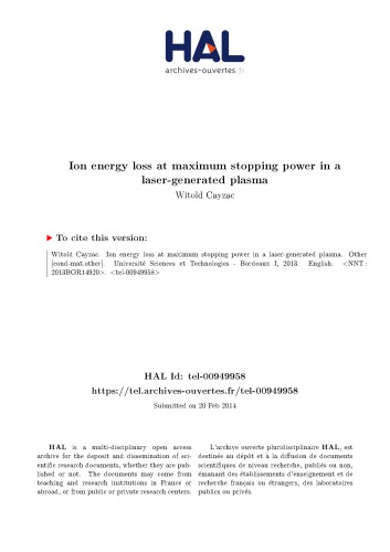 Dépôt d’énergie des ions à pouvoir d’arrêt maximal dans un plasma généré par laser