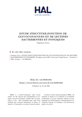 ETUDE STRUCTURE-FONCTION DE GLYCOCONJUGUES ET DE LECTINES BACTERIENNES ET FONGIQUES