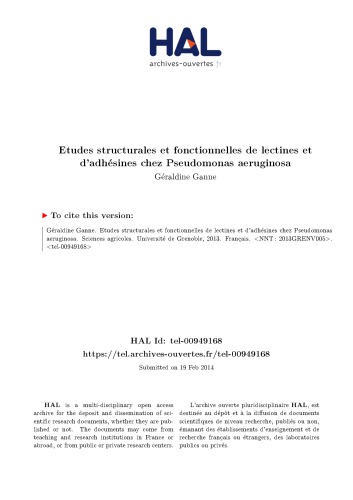 Etudes structurales et fonctionnelles de lectines et d’adhésines chez Pseudomonas aeruginosa