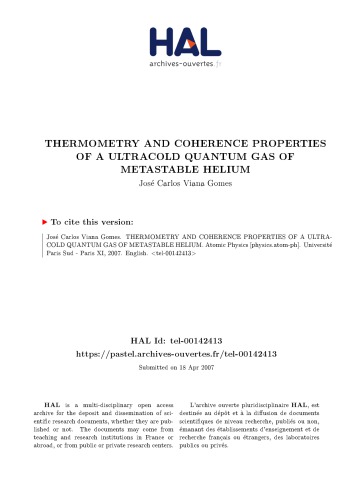 THERMOMÉTRIE ET PROPRIÉTÉS DE COHÉRENCED’UN GAZ QUANTIQUE ULTRA-FROID D’HÉLIUM MÉTASTABLE