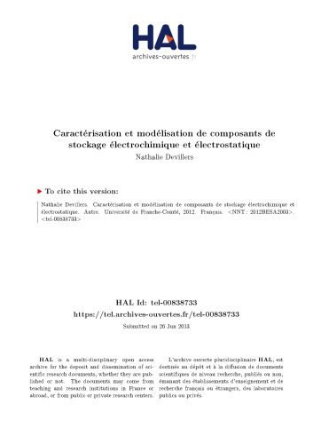 Caractérisation et modélisation de composants de stockage électrochimique et électrostatique