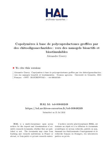 Copolymères à base de polycaprolactones greffées par des chitooligosaccharides : vers des nanogels bioactifs et biostimulables