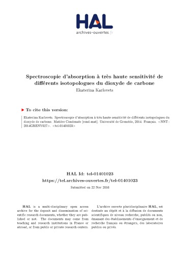 Spectroscopie d’absorption à très haute sensitivité de différents isotopologues du dioxyde de carbone