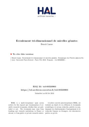 Ecoulement tri-dimensionnel de micelles géantes