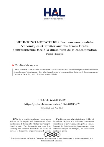 SHRINKING NETWORKS ? Les nouveaux modèles économiques et territoriaux des firmes locales d’infrastructure face à la diminution de la consommation