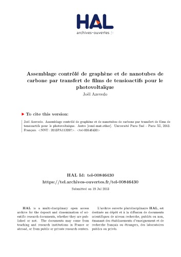 Assemblage contrôlé de graphène et de nanotubes de carbone par transfert de films de tensioactifs pour le photovoltaïque