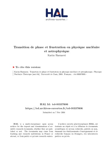 Transition de phase et frustration en physique nucléaire et astrophysique