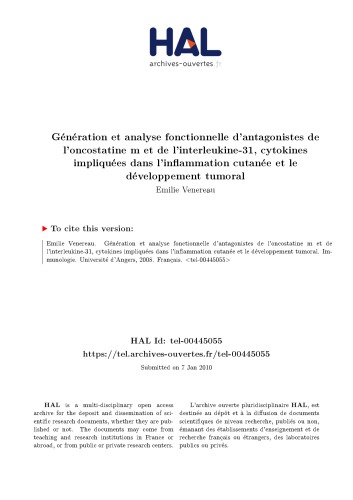 Génération et analyse fonctionnelle d’antagonistes de l’oncostatine m et de l’interleukine-31, cytokines impliquées dans l’inflammation cutanée et le développement tumoral