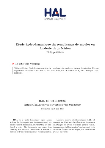 Etude hydrodynamique du remplissage de moules en fonderie de précision