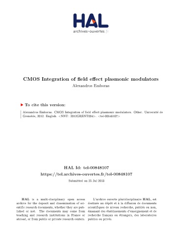 Intégration en technologie CMOS d’un modulateur plasmonique à effet de champ CMOS Integration of a field effect plasmonic modulator