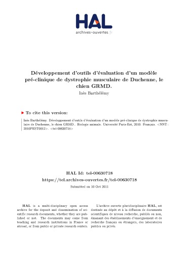 Développement d’outils d’évaluation d’un modèle pré-clinique de dystrophie musculaire de Duchenne, le chien GRMD.