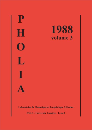 Pholia Vol 3 (PHOnétique et à la LInguistique Africaine)