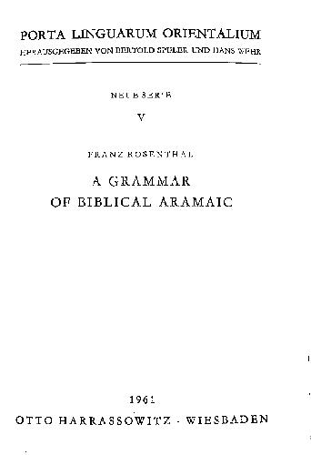 A Grammar Of Biblical Aramaic