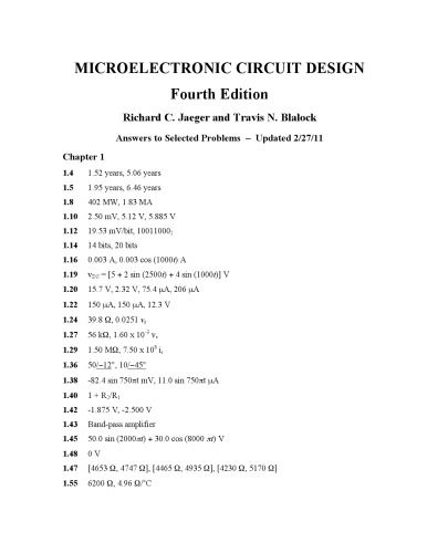 Microelectronic circuit design: answers to selected problems