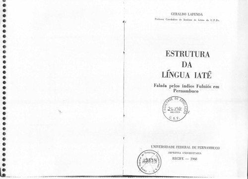 Estrutura da língua Iatê, falada pelos índios Fulniôs em Pernambuco