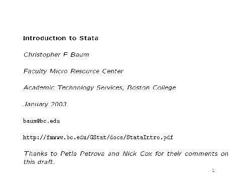 Introduction To Stata