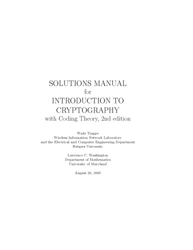 Solution Manual for Introduction to cryptography with coding theory