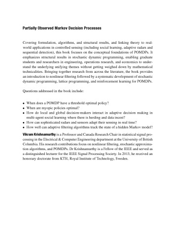 Partially Observed Markov Decision Processes: From Filtering to Controlled Sensing