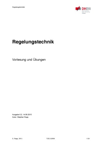 Regelungstechnik - Vorlesung und Übungen