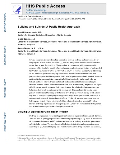 Bullying and Suicide: A Public Health Approach