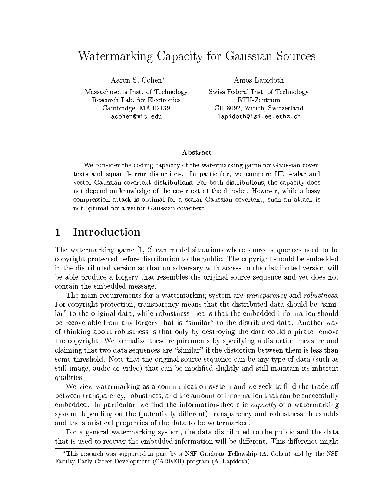 Watermarking Capacity for Gaussian Sources